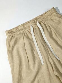 Manfinity RSRT Pantalones casuales de unicolor para hombres, versátiles para vacaciones y días festivos - Amarillo Melón - Ver 5