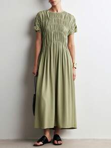 Aalyst 女士休闲宽松褶皱口袋连帽连衣裙，优雅浪漫，适合外出、约会、复活节、母亲节、通勤、度假、夏季穿着。 - 藍色 - 查看 5