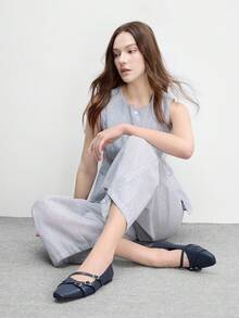 CUCCOO BIZCHIC 女鞋 女士方头平底深蓝色多条纹低帮玛丽珍鞋，时尚舒适，日常百搭通勤鞋 - 阿凡達藍6 - 查看 6