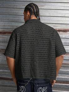 AXEPEAK Men's Drop Shoulder Short Sleeve Front Button Contrast Color Knit Sweater - Multicolor - View 2