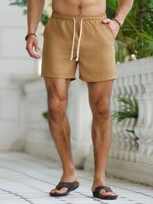 VENTUSAIL Men's Khaki Casual Drawstring Waist Slant Pocket Shorts, Summer - Khaki - View 4