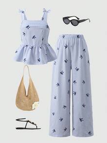 Tween Girls Back To School Summer Striped Ruffle Tank Collar - Blue - View 9