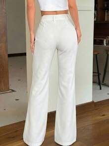SHEIN EZwear 白色针织修身喇叭裤，女士款，适合通勤。 - 白色 - 查看 2