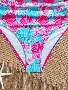 SHEIN Bộ 2 áo tắm liền thân cho bé gái, chất liệu vải dệt kim co giãn, nhanh khô, họa tiết hoa nhiệt đới, thích hợp cho bãi biển, hồ bơi, bờ biển, lướt sóng, kỳ nghỉ, mùa hè, du lịch. - Hồng - Xem 3