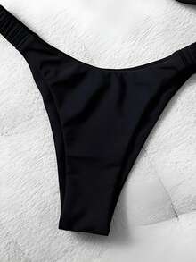 Bonvoyette Summer Vacation Beach Rigid Cup Ruched Bikini Set - Black - View 7