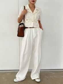Dazy-Less Elegant Short Blouse For Wedding, Party, Banquet, Commuting, Suitable For Spring And Summer - White - View 5