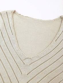 EMERY ROSE Blusa sin mangas de punto de unicolor con diseño calado para mujer - Albaricoque - Ver 4