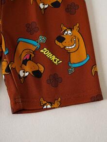 SCOOBY-DOO X SHEIN Bộ đồ mặc nhà tay ngắn cổ tròn in họa tiết dễ thương cho bé trai - DOO - màu nâu - Xem 7