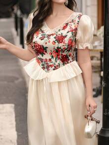 Auvina Plus Size Women's Spring/Summer Palace Style Vacation Dress, Elegant For Wedding, Birthday Party, Cocktail Party, Afternoon Tea Gathering Champagne - Multicolor - View 6