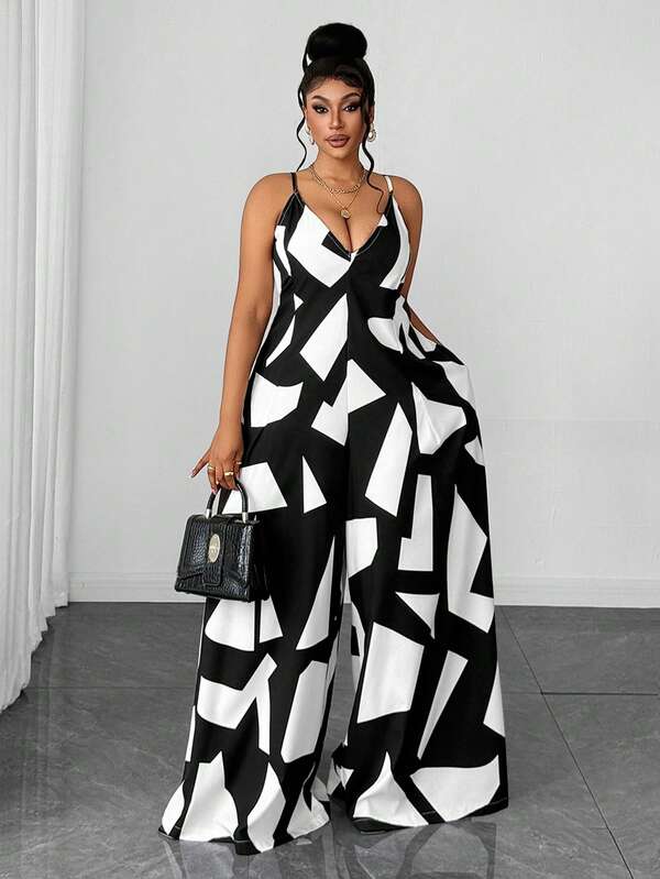 Maweii Mono con cuello en V estampado, con piernas acampanadas y cintura ceñida, al estilo de vacaciones francesas para el verano
