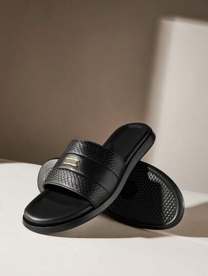 SHUZIA Men's Fashionable Casual Comfy Metal Decor One Band Slide Sandals