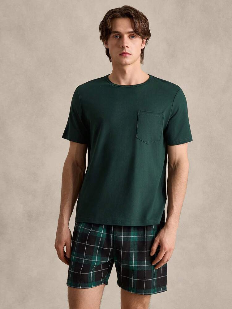 EverLounge Men Plaid Print PJ Set / Pajama Set - Green - View 5