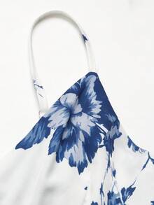 GlowEve Women's Blue & White Porcelain Print Spaghetti Strap Waist Cinched X-Shaped Dress, Romantic For Spring/Summer Vacation - Multicolor - View 4