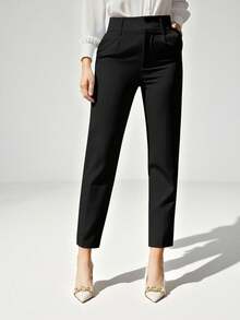 Aveloria Modichic Pantalones de traje ajustados de nueve puntos para mujer - Negro - Ver 6
