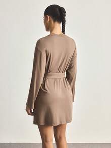 Ocili 简约舒适男女通用蕾丝睡袍，易于打理的女士睡衣浴袍 - 棕色 - 查看 3