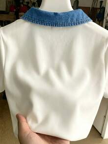 Franclia Casual Colorblock Collar Short Sleeve Top, Summer - Multicolor - View 2