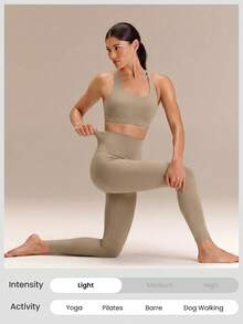 GLOWMODE Leggings de cintura alta con bolsillos laterales FeatherFit™ de 24" para gimnasio en otoño e invierno - Caqui - Ver 6