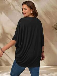 EMERY ROSE Plus Size Casual Solid Color Batwing Sleeve Jacket - Black - View 2