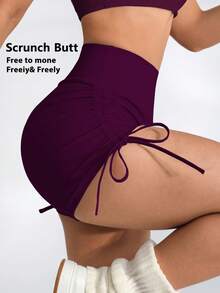 Seamluxe SHEIN Sport Fashion Peach Hip Lifting Yoga Shorts With Drawstring, Tight Fitting, Elastic High Waist, Suitable For Workout, Running, Fitness Orange Twilight - Purple - View 2