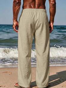 Manfinity RSRT Pantalones casuales de unicolor para hombres, versátiles para vacaciones y días festivos - Amarillo Melón - Ver 2