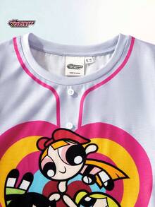 THE POWERPUFF GIRLS X SHEIN Maija Kids 2件套 女童卡通动物印花柔软针织圆领短袖T恤和松紧腰短裤 - 彩色 - 查看 5