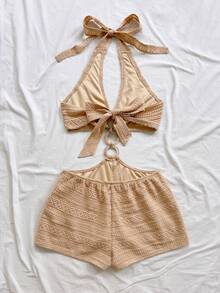 Soleia Backless Halter Jumpsuit For Beach Vacation - Khaki - View 2