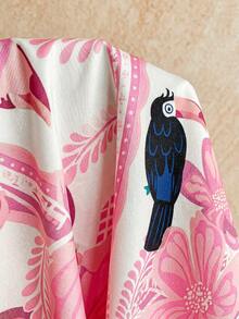 Camisa casual de vacaciones con frente abierto, lazo, mangas acampanadas, puños con volantes y estampado de leopardo - Rosa - Ver 5