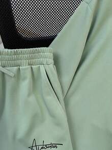 SHEIN 2 pezzi/set Maglietta a maniche corte e pantaloncini casual, versatili e comodi con stampa di lettere di alto valore per ragazzi adolescenti, stile urbano e casual - Menta Verde - Visualizzare 8