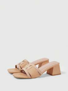 Giày sandal quai ngang mũi vuông đính đá cho nữ, thích hợp làm quà Giáng sinh - Màu be - Xem 8