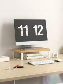 1 pieza Soporte de escritorio de madera para monitor con compartimento de almacenamiento para computadora portátil de 19.6 11.8 pulgadas, computadora, impresora. Organizador de escritorio ergonómico y ahorrador de espacio para el hogar y la oficina. - Multicolor - Ver 5