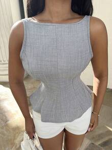 Alexandranx New Summer Backless Bow Waist Sleeveless Shirt For Women, Gray Commuter Casual Tops For Women White - White - View 5