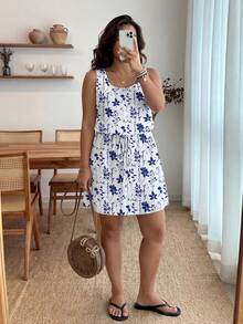 Enliva Váy Maxi Maxi Không Tay Thanh Lịch In Hoa Giản Dị, Váy Ôm Dáng Rộng Cho Nữ Cỡ Lớn Đi Biển Mùa Hè - Nhiều màu - Xem 3