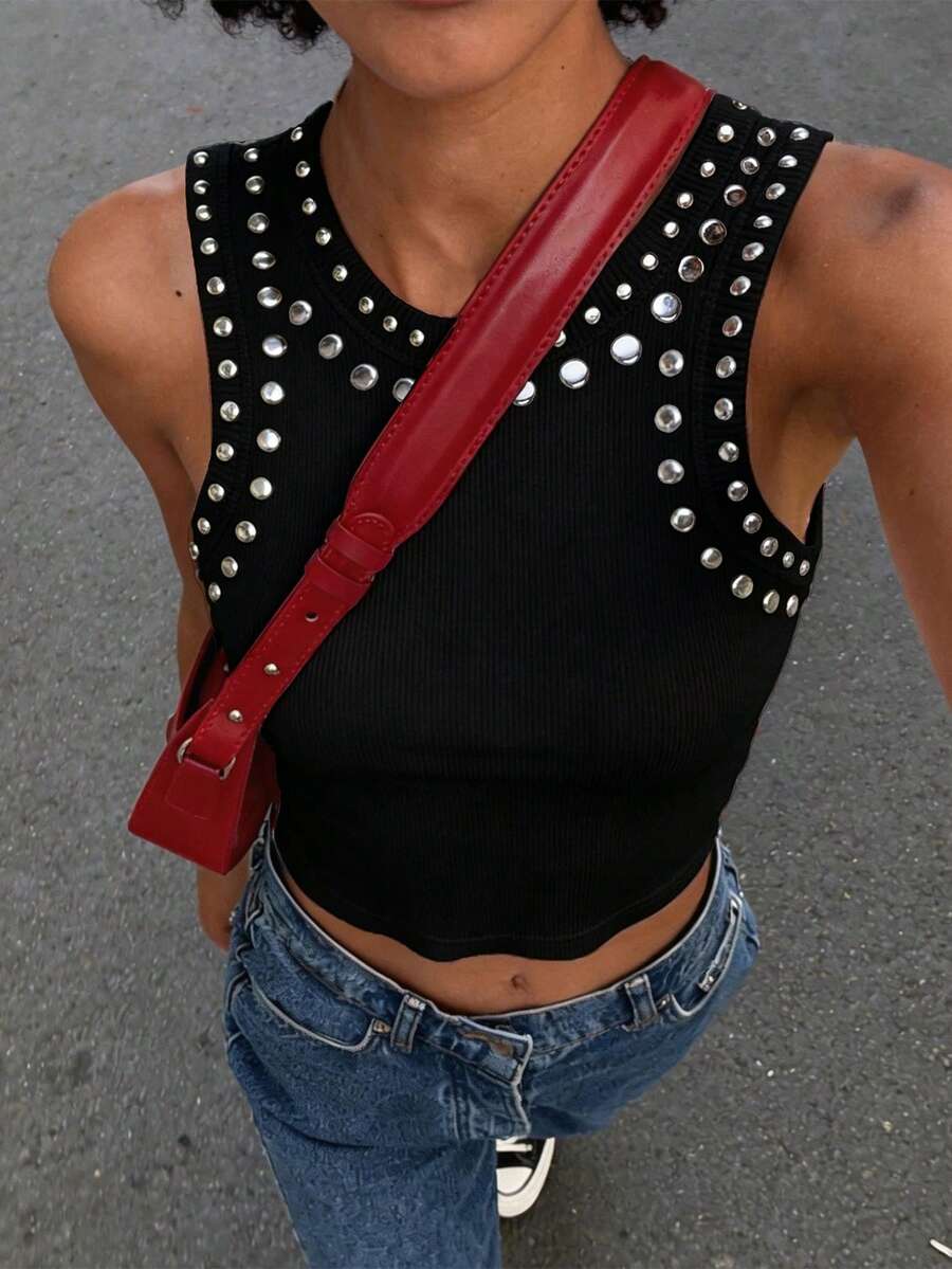 Rovax 亮片装饰露脐上衣,街头时尚风格,大码 - 黑色 - 查看 1