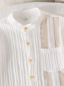 SHEIN Mirajuku 2pcs/Set Tween BoysWhite Shirt With Contrast Floral Pattern, Loose White Pants With Contrast Pattern, And Ribbon Decor - Khaki - View 6
