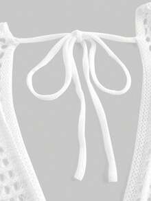 SHEIN PETITE 女士度假条纹镂空侧开衩针织连衣裙 - 白色 - 查看 3