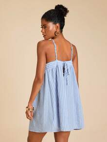 SHEIN TRVLCHIC Women's Striped Casual Vacation Halter Dress - Blue and White - View 2