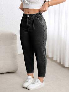 EMERY ROSE Quần jeans lửng dáng ôm, có túi và khóa kéo, đa năng dành cho nữ, thời trang cỡ lớn, xếp ly, có túi. - Xám - Xem 3