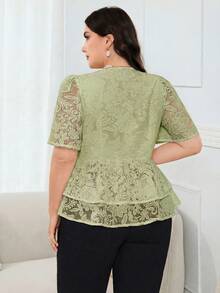 Modelyn Áo sơ mi nữ cỡ lớn cổ chữ V, kiểu dáng thường ngày, đa năng. - màu xanh lá - Xem 2