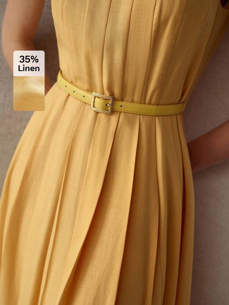 NEW LINEN SLEEVELESS BELTED DRESS