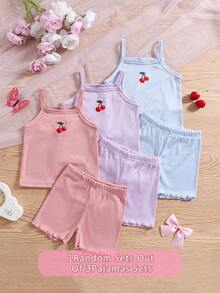 SHEIN [3-Piece Set] Young Girl's Spring/Summer Camisole, Shorts, Embroidered Bow Camisole & Shorts Underwear Set (Random Color) - Multicolor - View 1