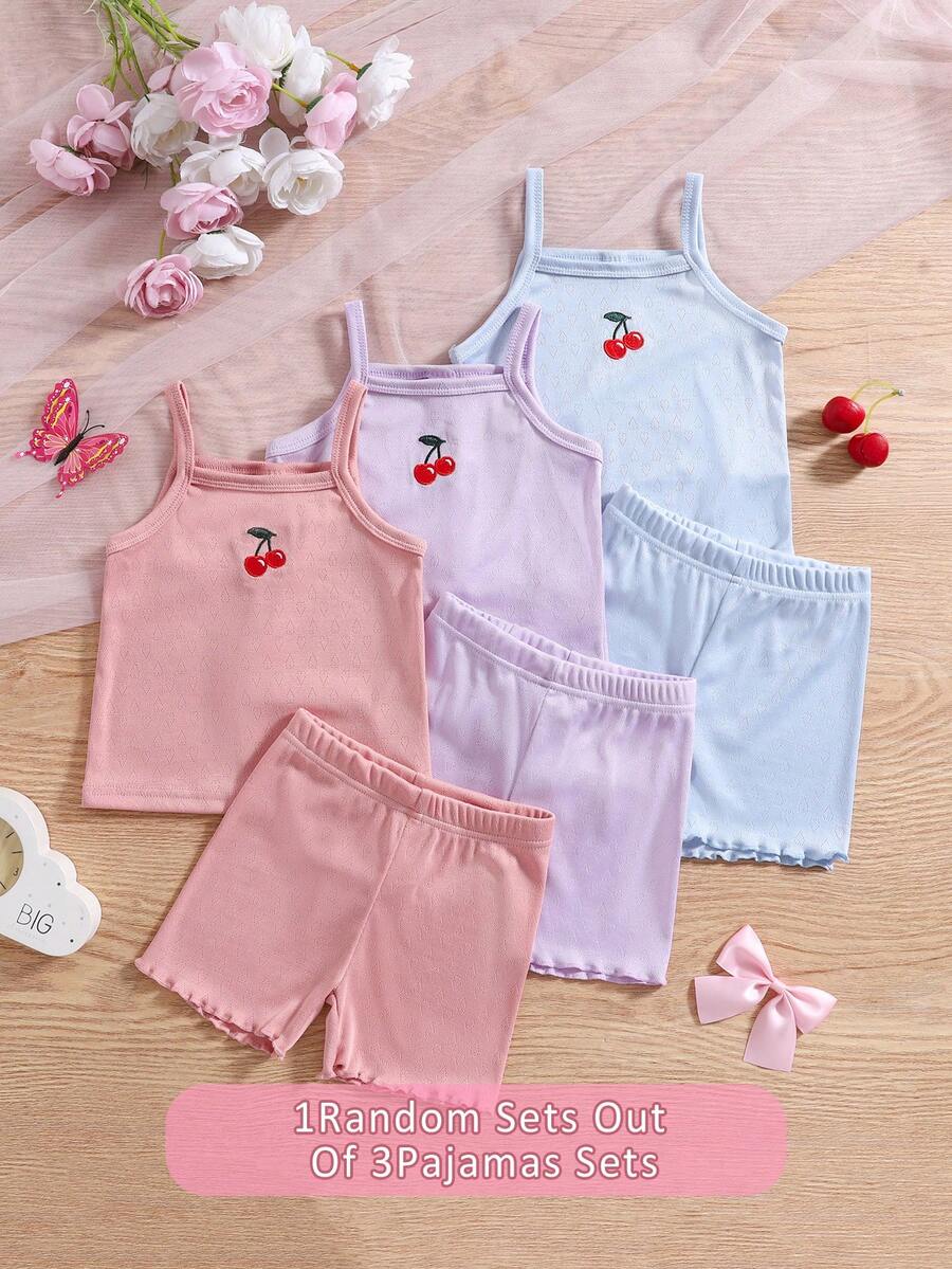 SHEIN [3-Piece Set] Young Girl's Spring/Summer Camisole, Shorts, Embroidered Bow Camisole & Shorts Underwear Set (Random Color) - Multicolor - View 1