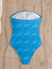 Swim Chiccia 女士纯色褶皱抹胸连体泳衣，沙滩夏季服装 - 彩色 - 查看 4