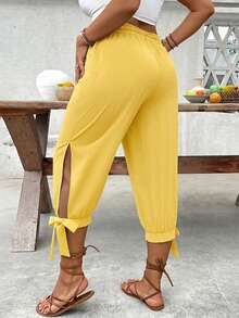Breezaya Plus Size High Waist Drawstring 7/8 Pants, Spring/Summer - Yellow - View 2
