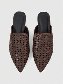 Sleekvia Women's Casual Versatile Commuter Hollow Embroidered Pointed Shoes - Coffee Brown 2 - View 7