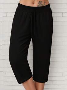 INAWLY 女士休闲弹力腰裤，度假风 - 黑色 - 查看 5