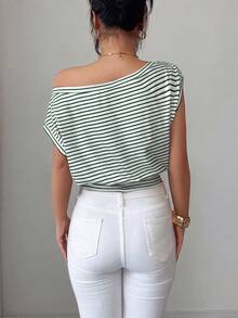 SHEIN Elenzya Asymmetric Waist Hem Oblique Shoulder Elegant Office Lady T-Shirt - Multicolor - View 2
