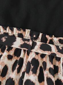 Tween Girls' Casual Everyday Vacation Petal Collar Patchwork Contrast Leopard Print Jumpsuit - Black - View 3