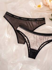 SHEIN Bộ 5 quần bikini nữ họa tiết da báo phối viền tương phản. - Nhiều màu - Xem 3