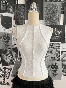 Attitoon Blusa ajustada sin mangas con textura vintage para mujer - Blanco - Ver 6