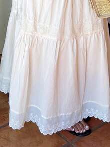 女士长款撞色蕾丝喇叭裙 - 杏色 - 查看 6